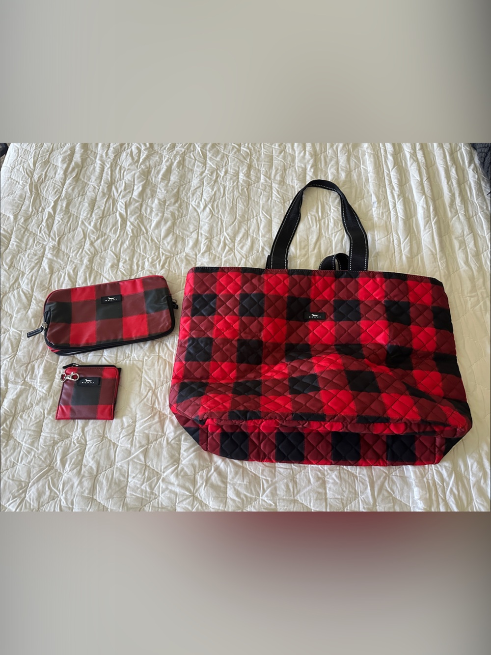 Scout Red and Black Quilted Buffalo Check Tote with Matching Pouches